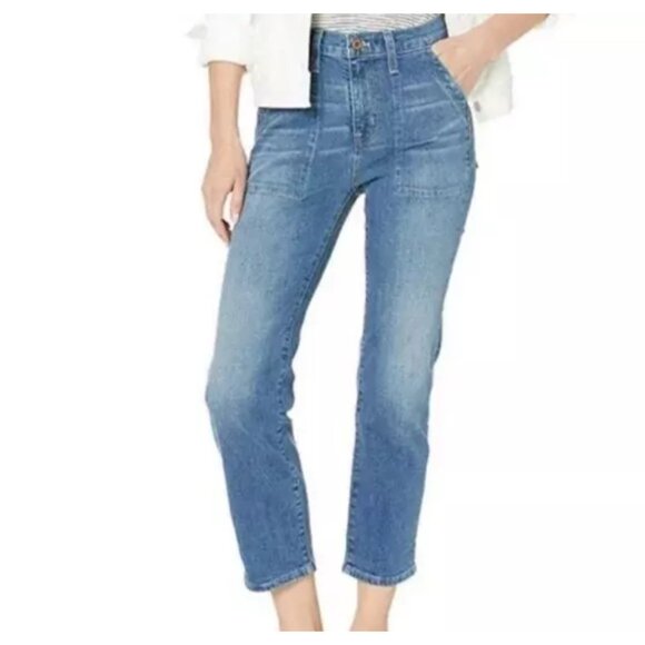 J. Crew Factory Cropped Patch Pocket Utility Jeans Blue Sz 27 PETITE - Picture 3 of 10